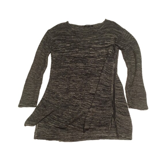Ellen Tracy sweater Women Medium marled black gray split hem tunic top Lagenlook - Picture 1 of 8